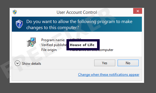 Screenshot where House of Life appears as the verified publisher in the UAC dialog